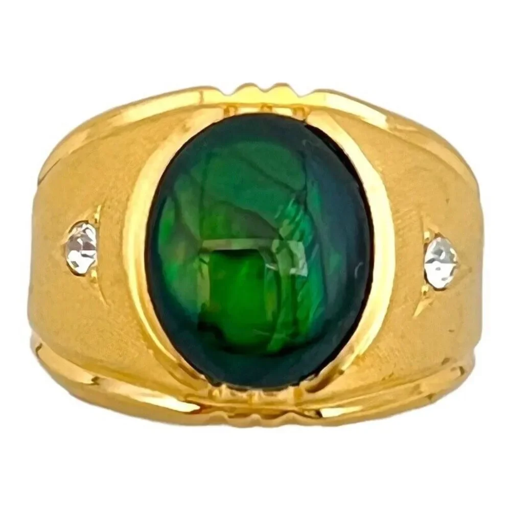 Vintage 1960s Clark & Coombs Abalone Ring Size 7 14KT Gold Plate - 14O